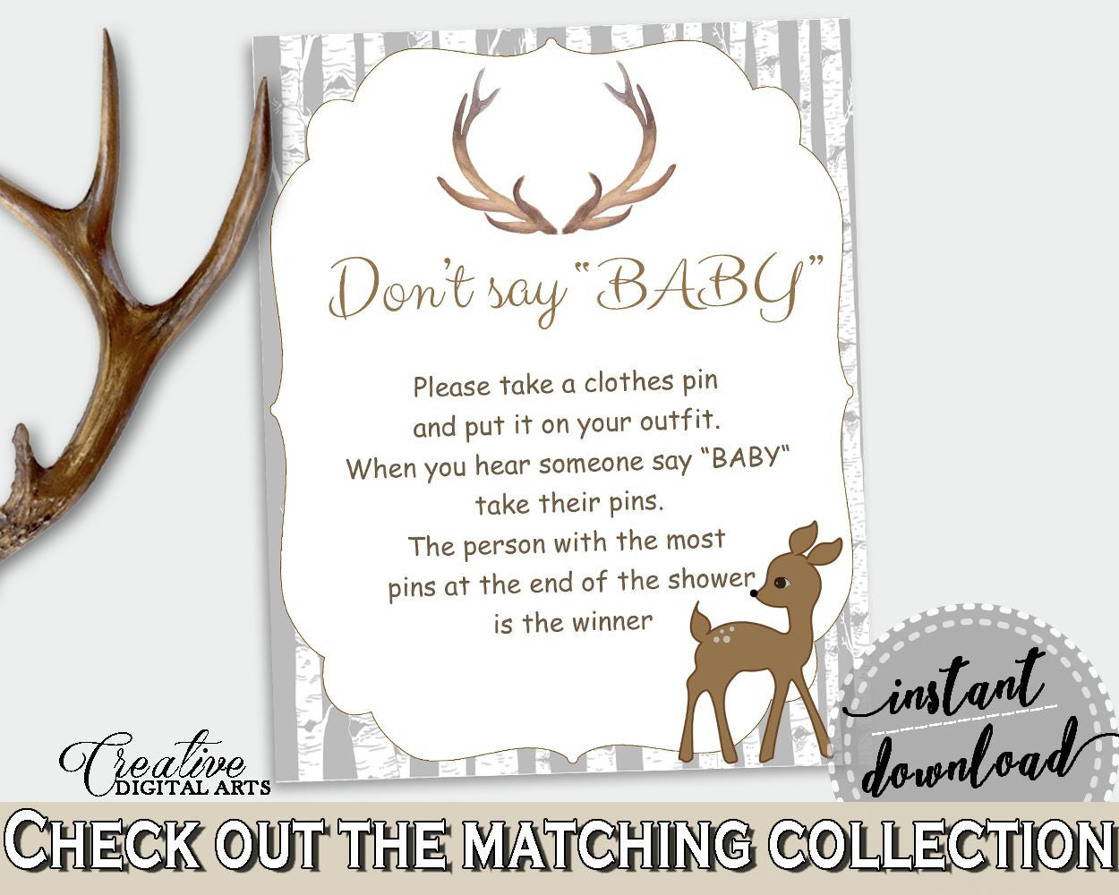 Dont Say Baby Baby Shower Dont Say Baby Deer Baby Shower Dont Say Baby Baby Shower Deer Dont Say Baby Gray Brown party decor, prints Z20R3 - Digital Product