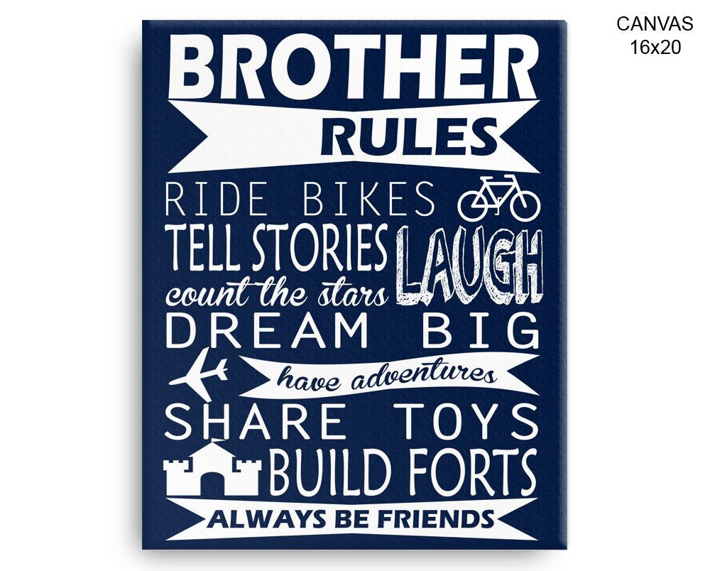 Brother Rules Print, Beautiful Wall Art with Frame and Canvas options available Kids Decor