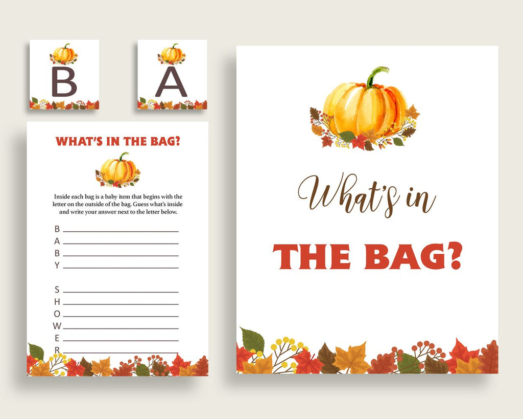 What's In The Bag Baby Shower What's In The Bag Fall Baby Shower What's In The Bag Baby Shower Pumpkin What's In The Bag Orange Brown BPK3D - Digital Product