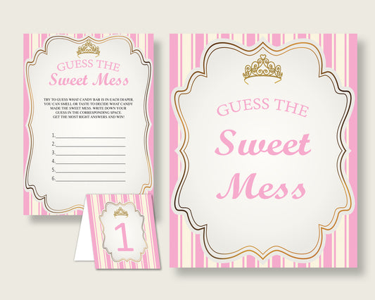 Royal Princess Guessing Game Baby Shower Girl, Pink Gold Guess The Sweet Mess Game Printable, Dirty Diaper Game, Instant Download, rp002