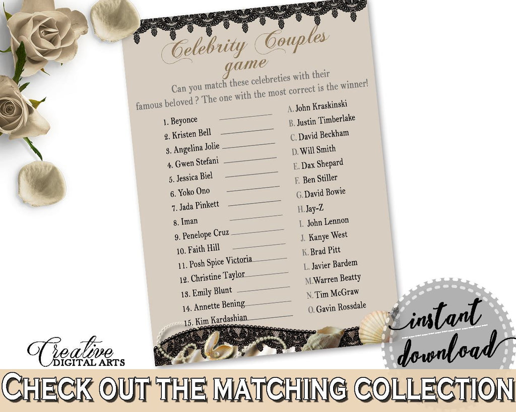 Brown And Beige Seashells And Pearls Bridal Shower Theme: Celebrity Couples Game - predictions activity, party plan, party stuff - 65924 - Digital Product