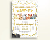 Cat Birthday Invitation Cat Birthday Party Invitation Cat Birthday Party Cat Invitation Boy Girl yellow and white invite for girl CKMGJ - Digital Product