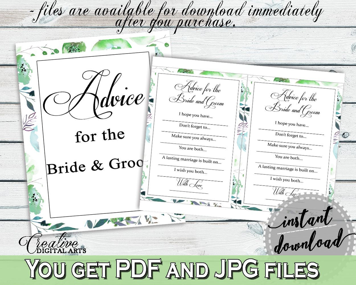 Advice Bridal Shower Advice Botanic Watercolor Bridal Shower Advice Bridal Shower Botanic Watercolor Advice Green White party plan 1LIZN - Digital Product