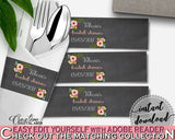 Black And Pink Chalkboard Flowers Bridal Shower Theme: Napkin Ring Editable - diy napkin rings, chalkboard floral, digital download - RBZRX - Digital Product