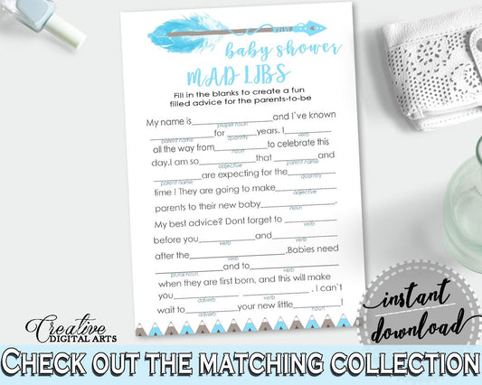 Mad Libs Baby Shower Mad Libs Aztec Baby Shower Mad Libs Blue White Baby Shower Aztec Mad Libs printable - QAQ18 - Digital Product