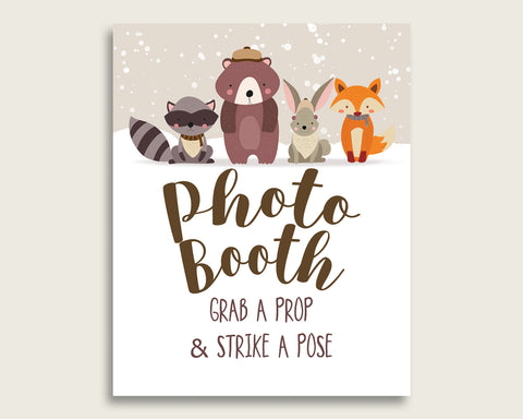 Winter Woodland Photobooth Sign Printable, Gender Neutral Baby Shower Beige Brown Photo Booth, Winter Woodland Selfie Station Sign RM4SN