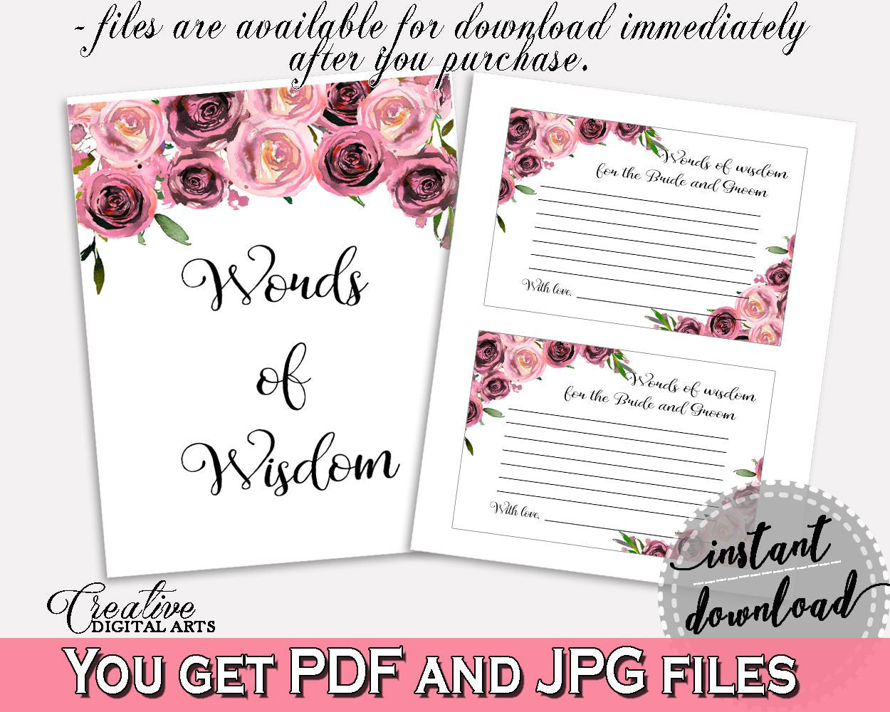 Words Of Wisdom Bridal Shower Words Of Wisdom Floral Bridal Shower Words Of Wisdom Bridal Shower Floral Words Of Wisdom Pink Purple - BQ24C - Digital Product