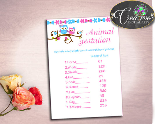 Animal Gestation Baby Shower Animal Gestation Owl Baby Shower Animal Gestation Baby Shower Owl Animal Gestation Pink Blue pdf jpg owt01