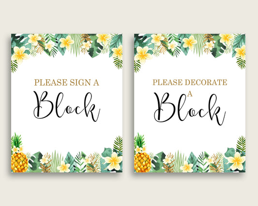 Green Yellow Please Sign A Block Sign and Decoarate A Block Sign Printables, Tropical Gender Neutral Baby Shower Decor, Instant 4N0VK