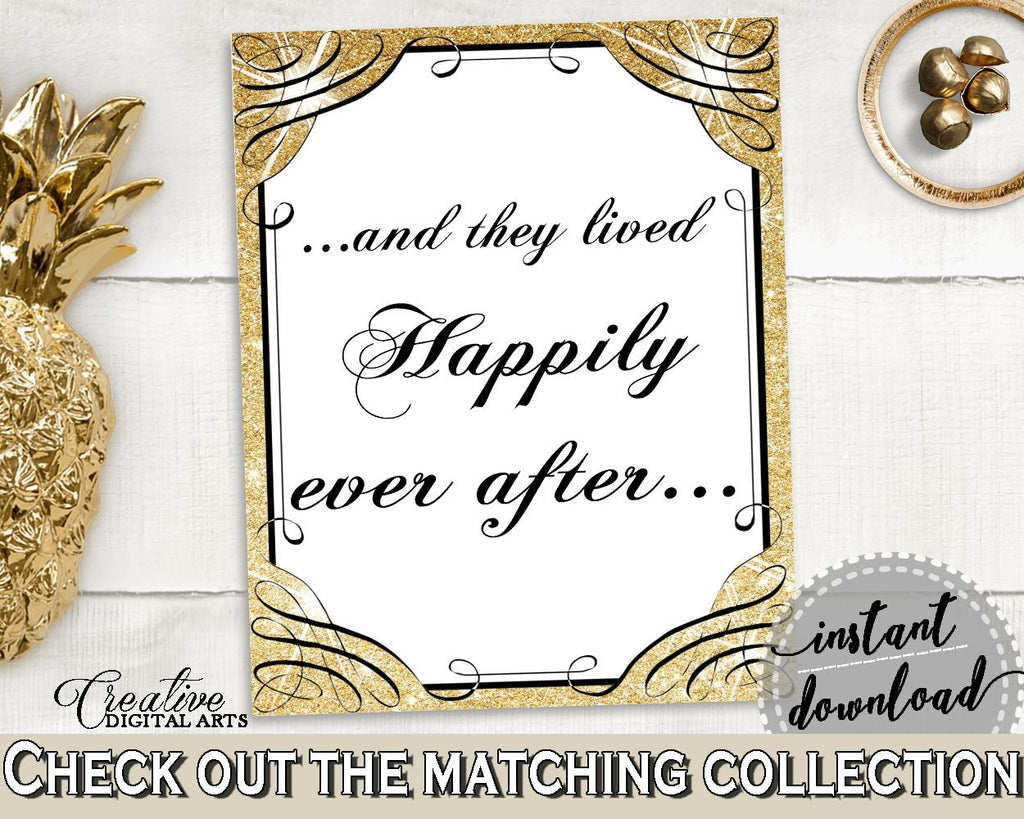 Gold And Yellow Glittering Gold Bridal Shower Theme: Happily Ever After Sign - bride gift, spread gold, prints, digital print - JTD7P - Digital Product