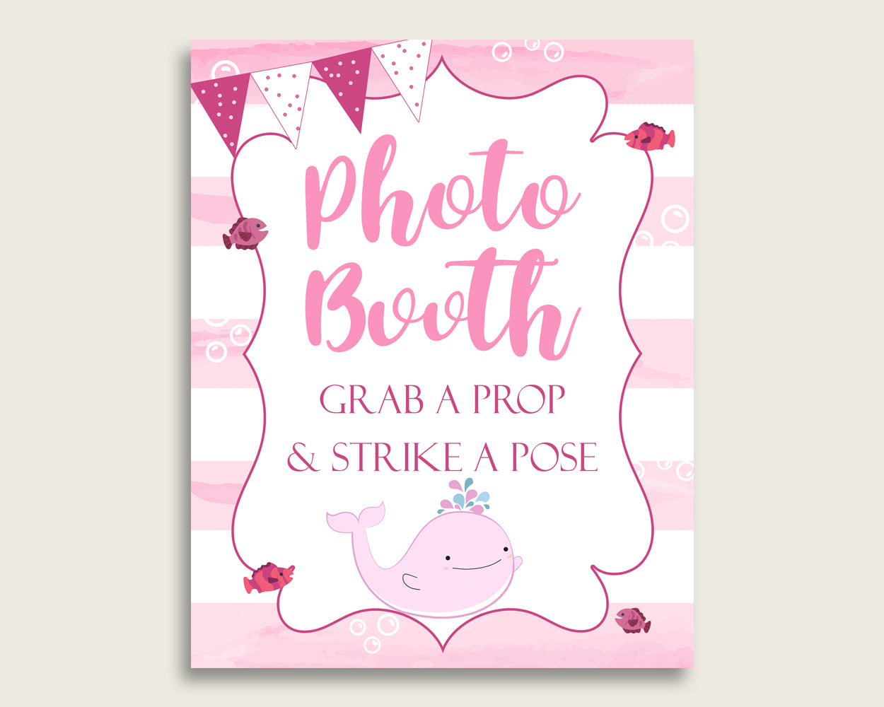 Pink Whale Photobooth Sign Printable, Girl Baby Shower Pink White Photo Booth, Pink Whale Selfie Station Sign, 8x10 16x20, Instant wbl02