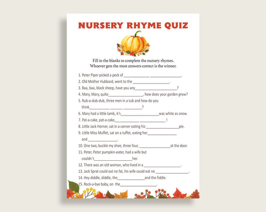 Nursery Rhyme Quiz Baby Shower Nursery Rhyme Quiz Fall Baby Shower Nursery Rhyme Quiz Baby Shower Pumpkin Nursery Rhyme Quiz Orange BPK3D - Digital Product