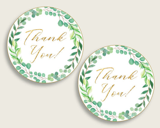 Greenery Baby Shower Round Thank You Tags 2 inch Printable, Green Gold Favor Gift Tags, Gender Neutral Shower Hang Tags Labels Y8X33