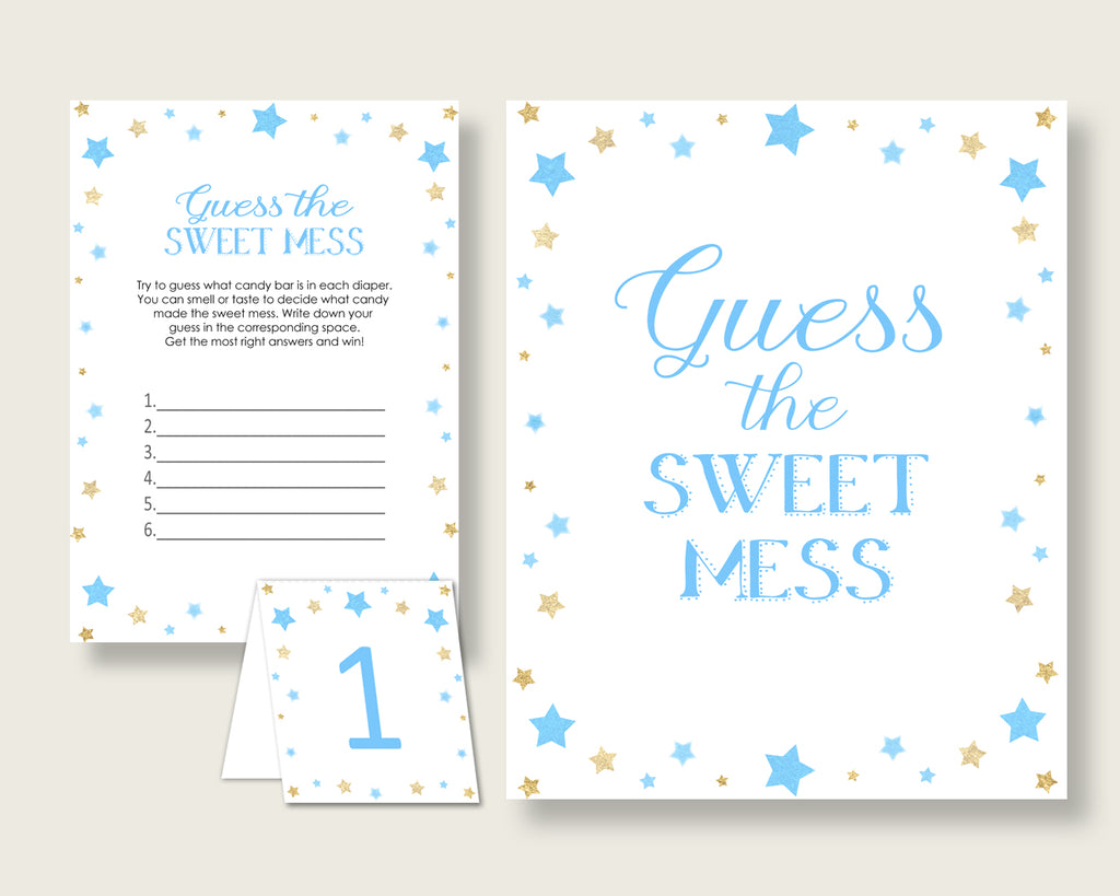 Stars Guessing Game Baby Shower Boy, Blue Gold Guess The Sweet Mess Game Printable, Dirty Diaper Game, Instant Download, Little Star bsr01