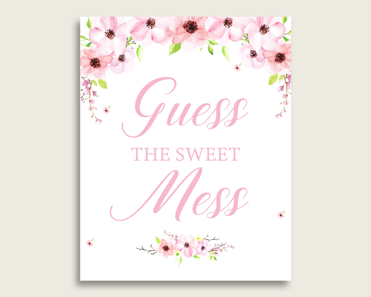 Flower Blush Guessing Game Baby Shower Girl, Pink Green Guess The Sweet Mess Game Printable, Dirty Diaper Game, Instant Download, VH1KL