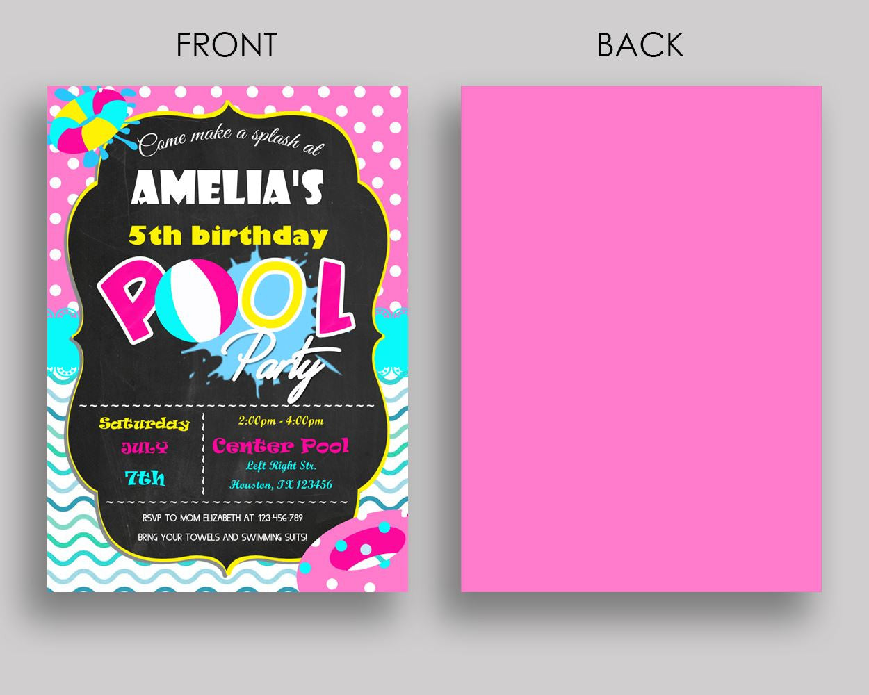 Pool Party Birthday Invitation Pool Party Birthday Party Invitation Pool Party Birthday Party Pool Party Invitation Girl chalkboard KDN9K - Digital Product