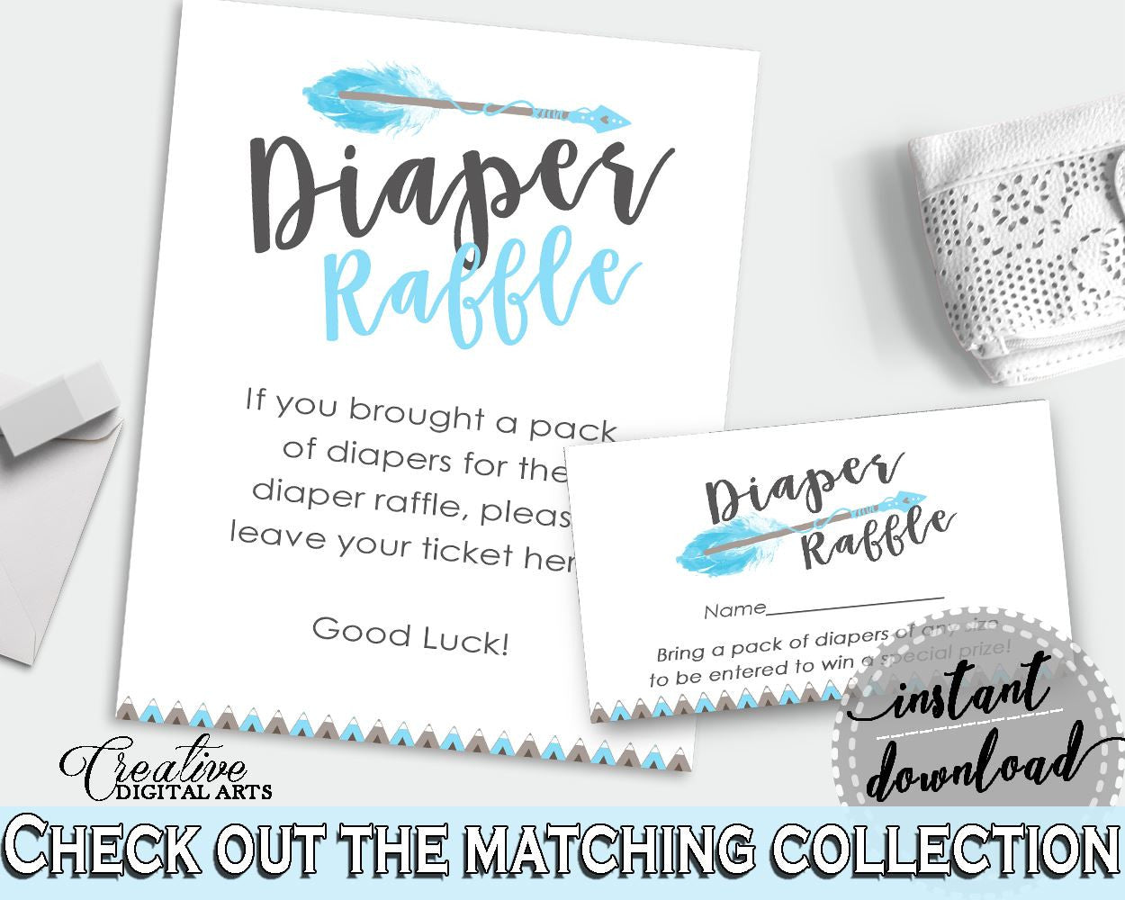 Diaper Raffle Baby Shower Diaper Raffle Aztec Baby Shower Diaper Raffle Blue White Baby Shower Aztec Diaper Raffle - QAQ18 - Digital Product