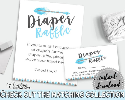 Diaper Raffle Baby Shower Diaper Raffle Aztec Baby Shower Diaper Raffle Blue White Baby Shower Aztec Diaper Raffle - QAQ18 - Digital Product