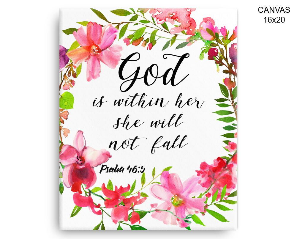 God Is Within Her She Will Not Fall Print, Beautiful Wall Art with Frame and Canvas options