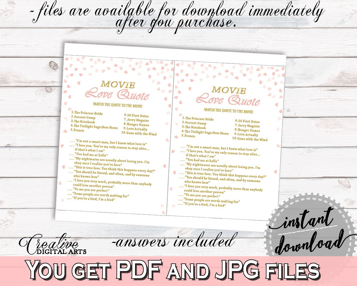 Movie Love Quotes Bridal Shower Movie Love Quotes Pink And Gold Bridal Shower Movie Love Quotes Bridal Shower Pink And Gold Movie Love XZCNH - Digital Product