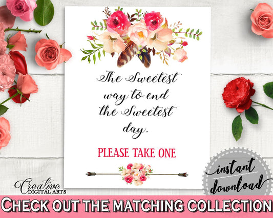 Bohemian Flowers Bridal Shower The Sweetest Way To End The Sweets Day in Pink And Red, dessert sign, party supplies, party décor - 06D7T - Digital Product