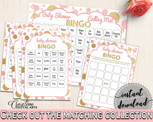 Pink Gold Bingo 60 Cards, Baby Shower Bingo 60 Cards, Dots Baby Shower Bingo 60 Cards, Baby Shower Dots Bingo 60 Cards - RUK83 - Digital Product