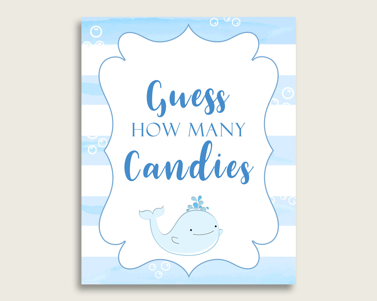 Blue White Candy Guessing Game, Whale Baby Shower Boy Sign And Cards, Guess How Many Candies, Candy Jar Game, Jelly Beans, Instant wbl01