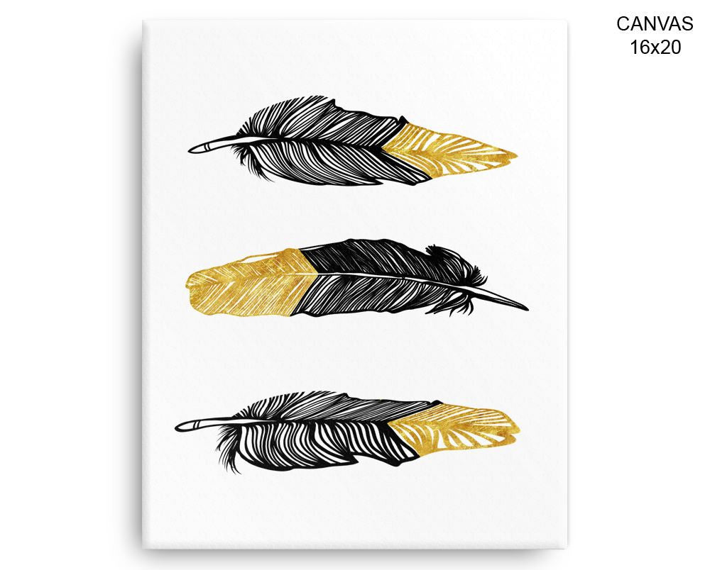 Black And Gold Print, Beautiful Wall Art with Frame and Canvas options available Feathers Decor