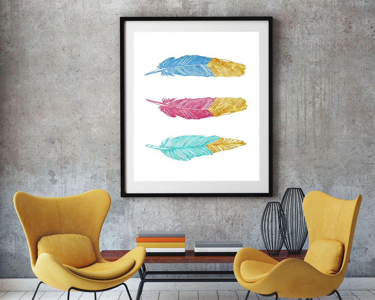 Wall Art Boho Digital Print Boho Poster Art Boho Wall Art Print Boho Feathers Art Boho Feathers Print Boho Wall Decor Boho coral gold - Digital Download