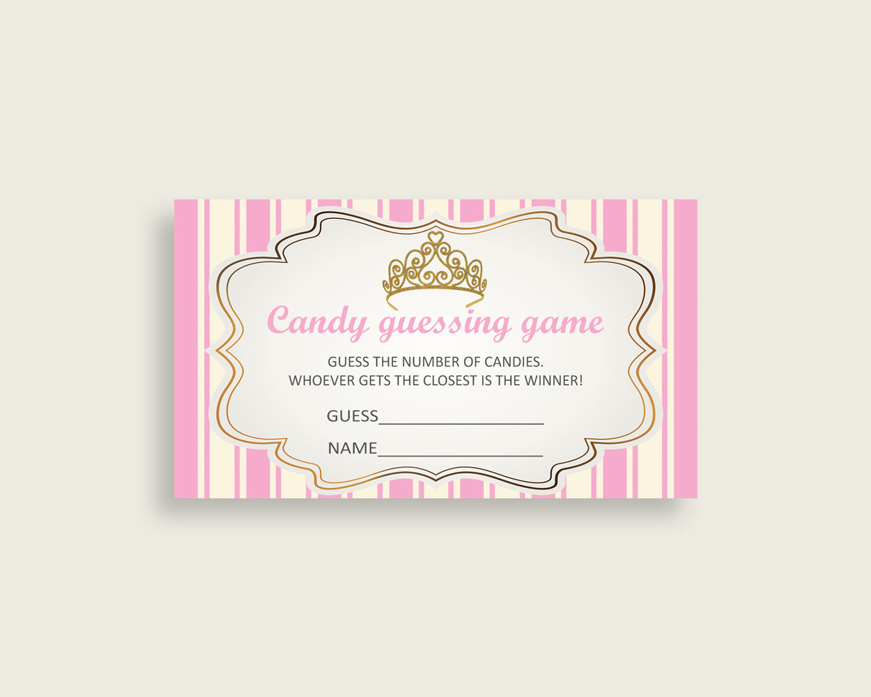 Pink Gold Candy Guessing Game, Royal Princess Baby Shower Girl Sign And Cards, Guess How Many Candies, Candy Jar Game, Jelly Beans rp002