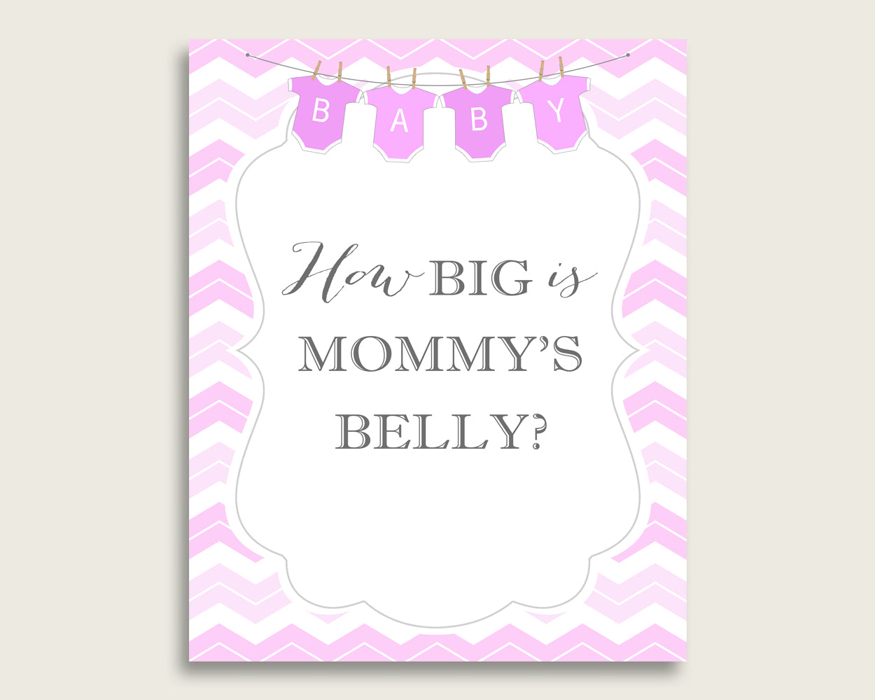 Pink White How Big Is Mommy's Belly Game, Chevron Baby Shower Girl, Guess Mommys Belly Size, Mommy Tummy Game, Instant Download, cp001