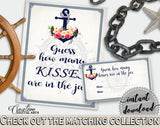 Navy Blue Nautical Anchor Flowers Bridal Shower Theme: Guess How Many Kisses Game - guess the kisses, party planning, party plan - 87BSZ - Digital Product