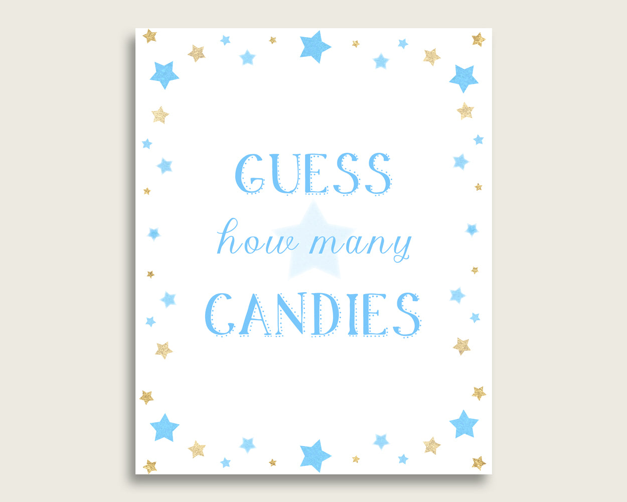 Blue Gold Candy Guessing Game, Stars Baby Shower Boy Sign And Cards, Guess How Many Candies, Candy Jar Game, Jelly Beans, Instant bsr01