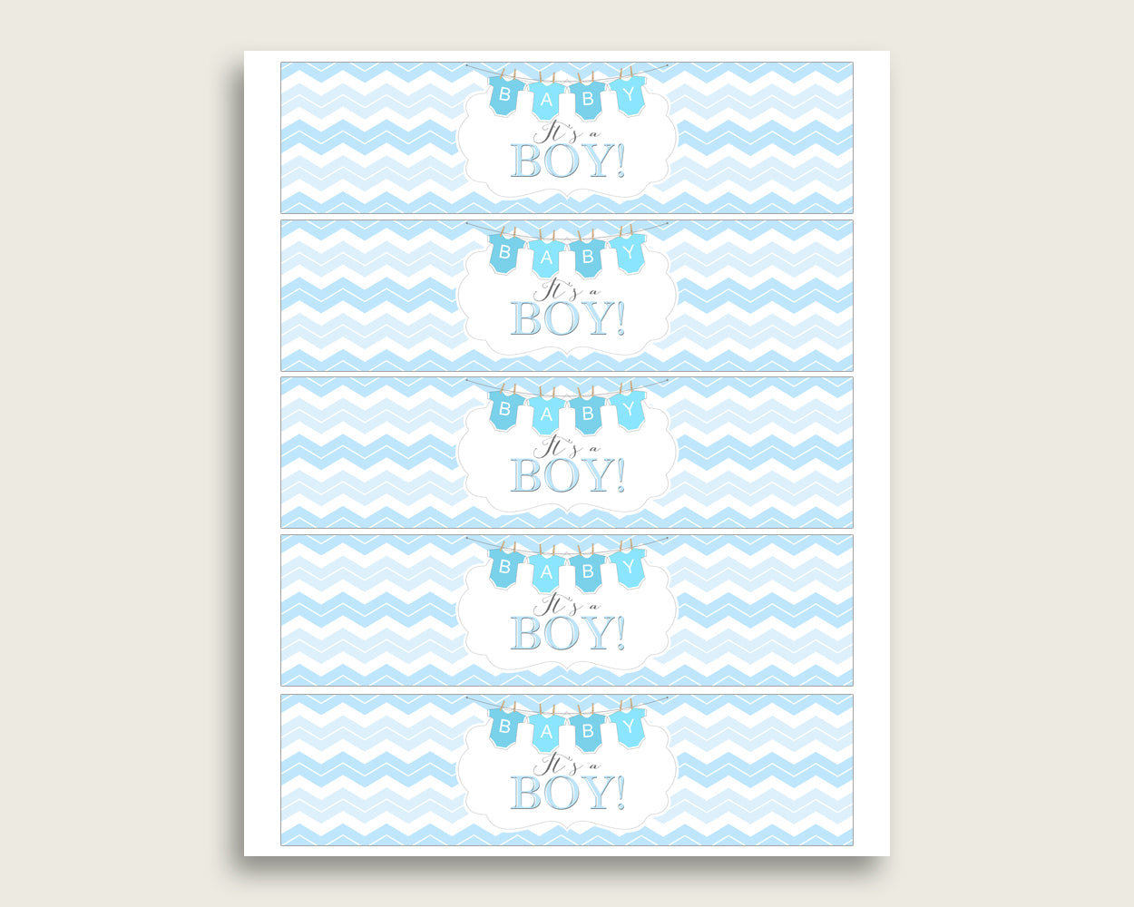 Blue White Water Bottle Labels Printable, Chevron Water Bottle Wraps, Chevron Baby Shower Boy Bottle Wrappers, Instant Download, cbl01