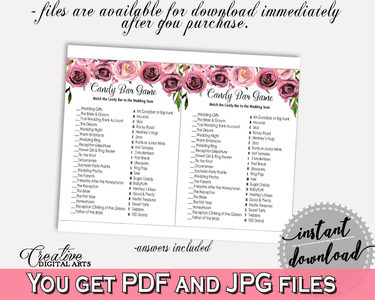 Candy Bar Game Bridal Shower Candy Bar Game Floral Bridal Shower Candy Bar Game Bridal Shower Floral Candy Bar Game Pink Purple - BQ24C - Digital Product