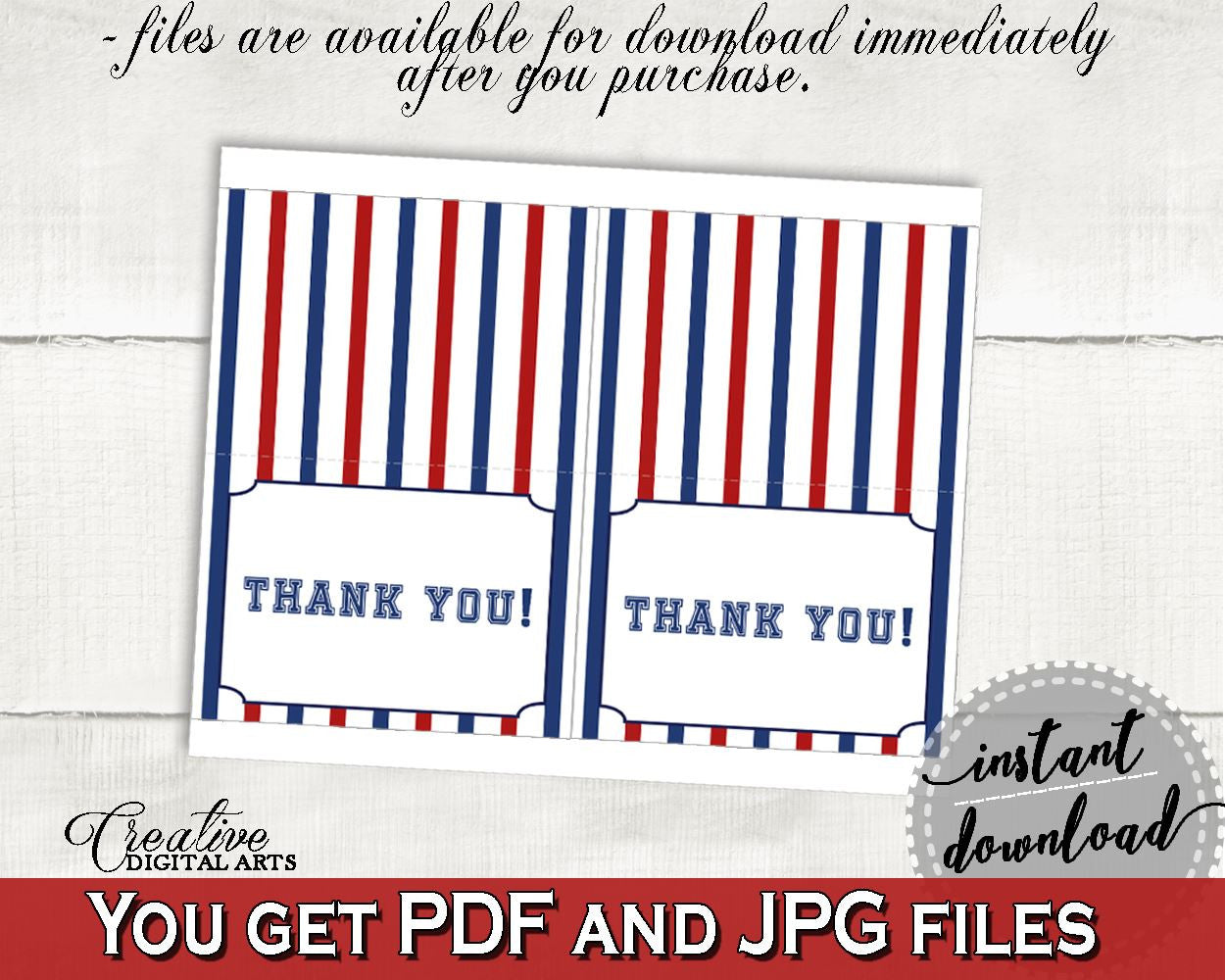 Thank You Card Baby Shower Thank You Card Baseball Baby Shower Thank You Card Baby Shower Baseball Thank You Card Blue Red printable - YKN4H - Digital Product