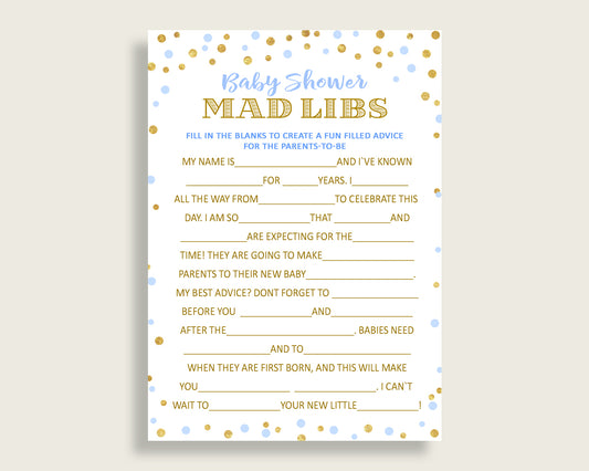 Mad Libs Baby Shower Mad Libs Confetti Baby Shower Mad Libs Blue Gold Baby Shower Confetti Mad Libs instant download printable cb001