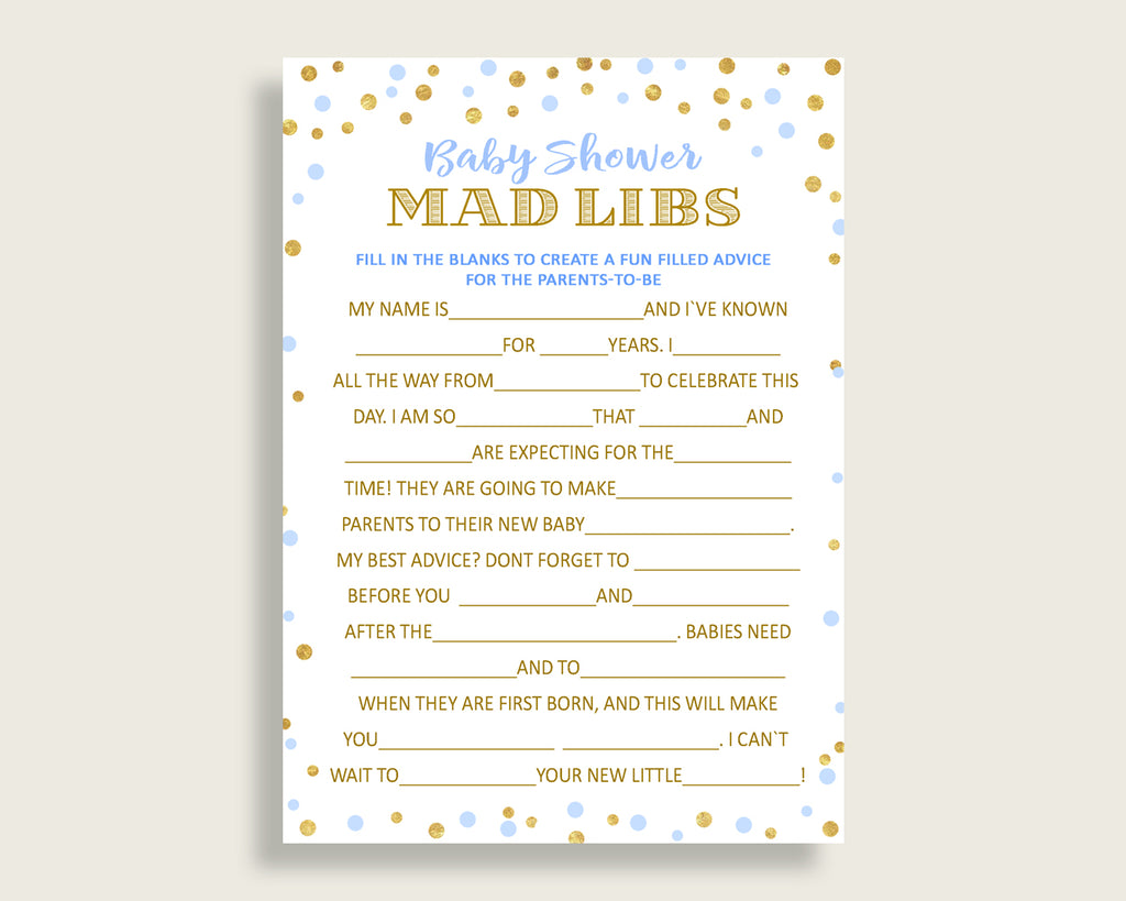 Mad Libs Baby Shower Mad Libs Confetti Baby Shower Mad Libs Blue Gold Baby Shower Confetti Mad Libs instant download printable cb001