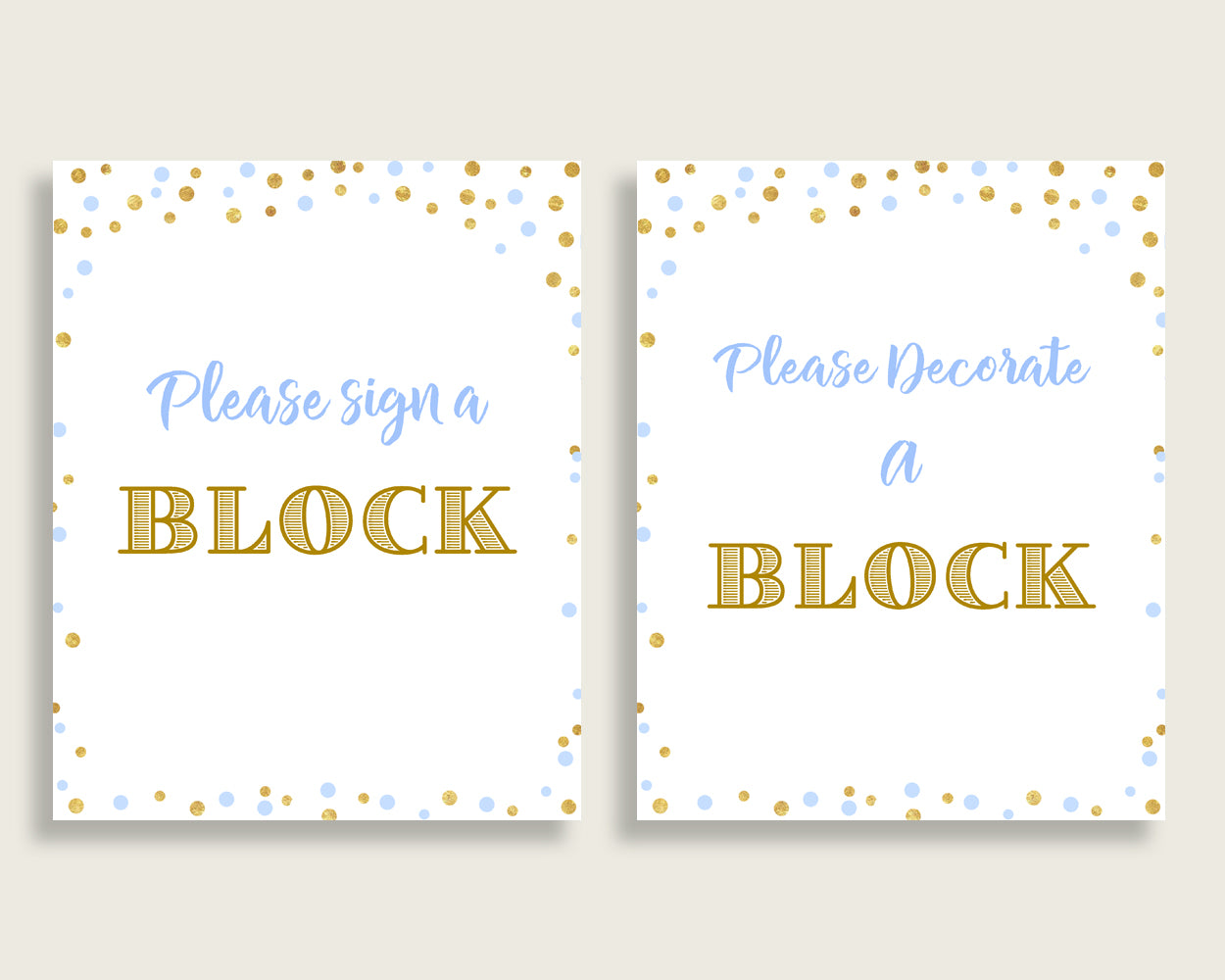 Sign A Block Baby Shower Decorate A Block Confetti Baby Shower Sign A Block Blue Gold Baby Shower Confetti Decorate A Block prints cb001