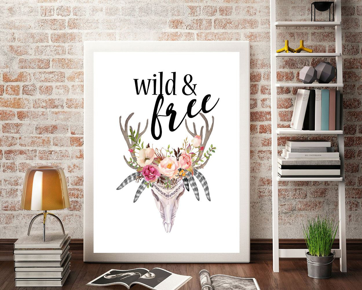 Wall Art Free Digital Print Wild Poster Art Free Wall Art Print Wild  Wall Decor Free watercolor art skull antler skull flowers tribal art - Digital Download