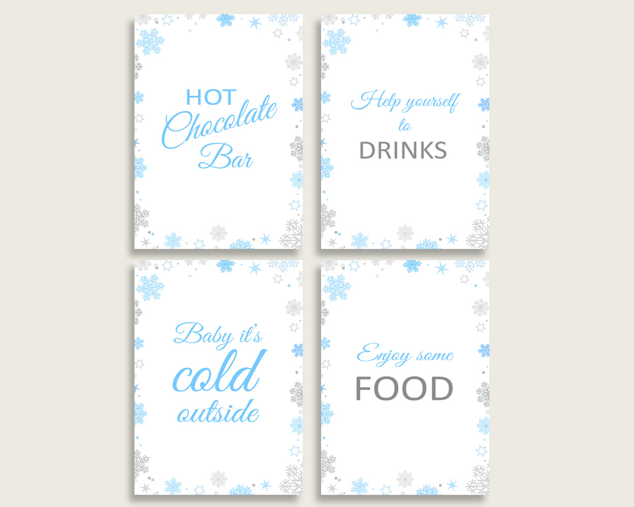 Table Signs Baby Shower Table Signs Snowflake Baby Shower Table Signs Blue Gray Baby Shower Snowflake Table Signs paper supplies NL77H