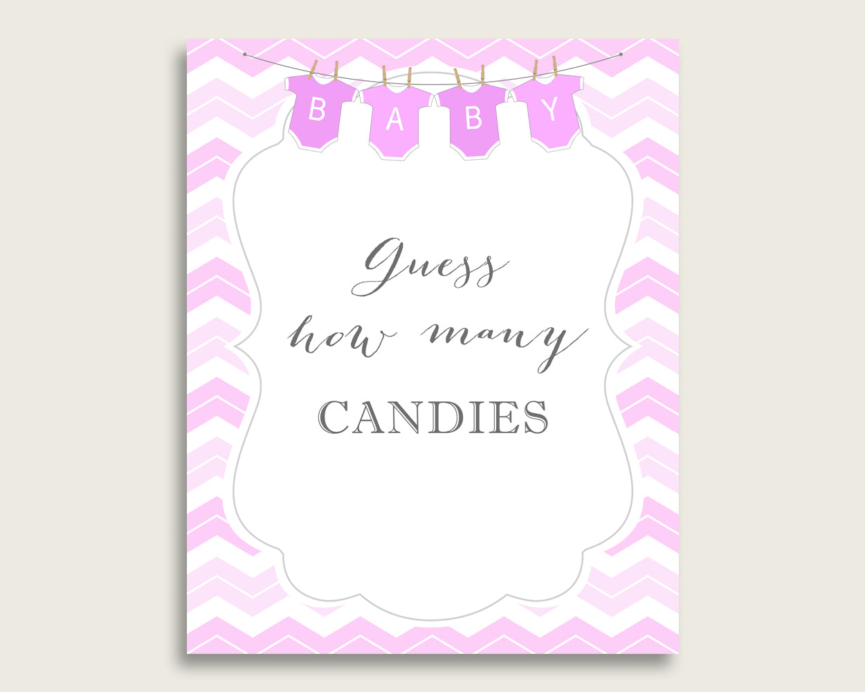 Pink White Candy Guessing Game, Chevron Baby Shower Girl Sign And Cards, Guess How Many Candies, Candy Jar Game, Jelly Beans, Instant cp001