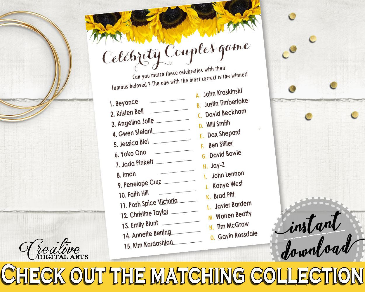 Celebrity Couples Bridal Shower Celebrity Couples Sunflower Bridal Shower Celebrity Couples Bridal Shower Sunflower Celebrity Couples SSNP1 - Digital Product