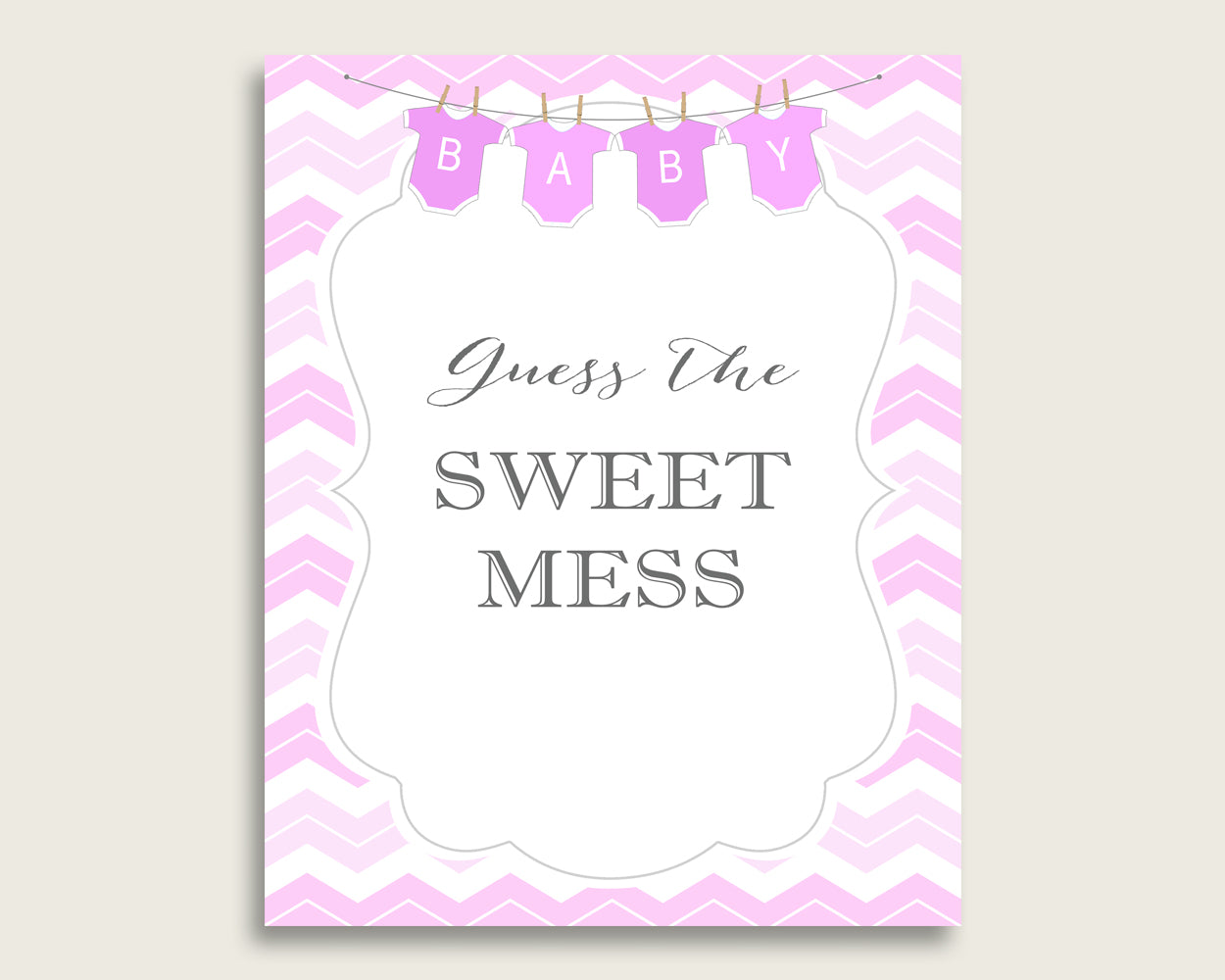 Chevron Guessing Game Baby Shower Girl, Pink White Guess The Sweet Mess Game Printable, Dirty Diaper Game, Instant Download, Popular cp001