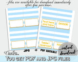 Baby shower Place CARDS or FOOD TENTS editable printable with blue and white stripes for boys, instant download - bs002