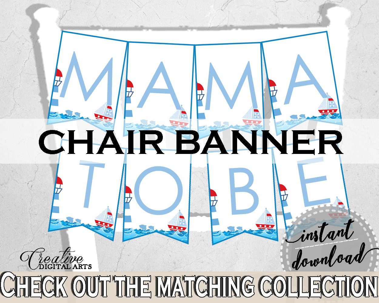 Chair Banner Baby Shower Chair Banner Nautical Baby Shower Chair Banner Baby Shower Nautical Chair Banner Blue Red pdf jpg, prints DHTQT - Digital Product