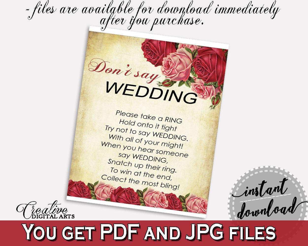 Don't Say Wedding Game Bridal Shower Don't Say Wedding Game Vintage Bridal Shower Don't Say Wedding Game Bridal Shower Vintage Don't XBJK2 - Digital Product