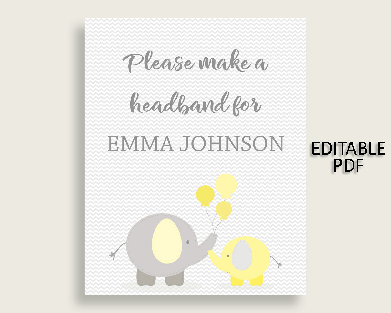 Headband Sign Baby Shower Headband Sign Yellow Baby Shower Headband Sign Baby Shower Elephant Headband Sign Yellow Gray party ideas W6ZPZ