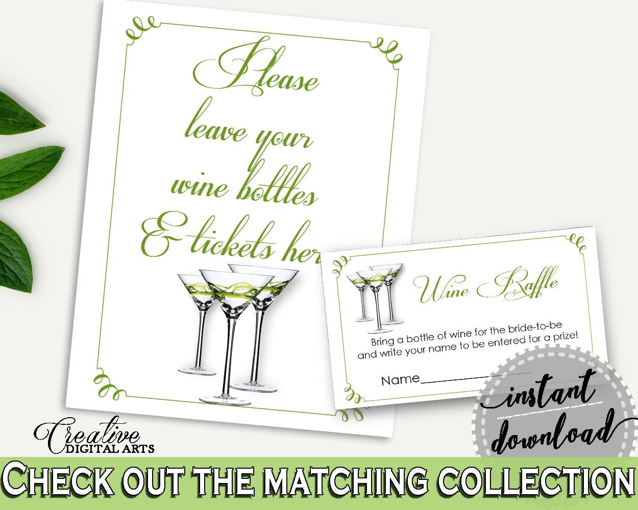 Wine Raffle Bridal Shower Wine Raffle Modern Martini Bridal Shower Wine Raffle Bridal Shower Modern Martini Wine Raffle Green White ARTAN - Digital Product