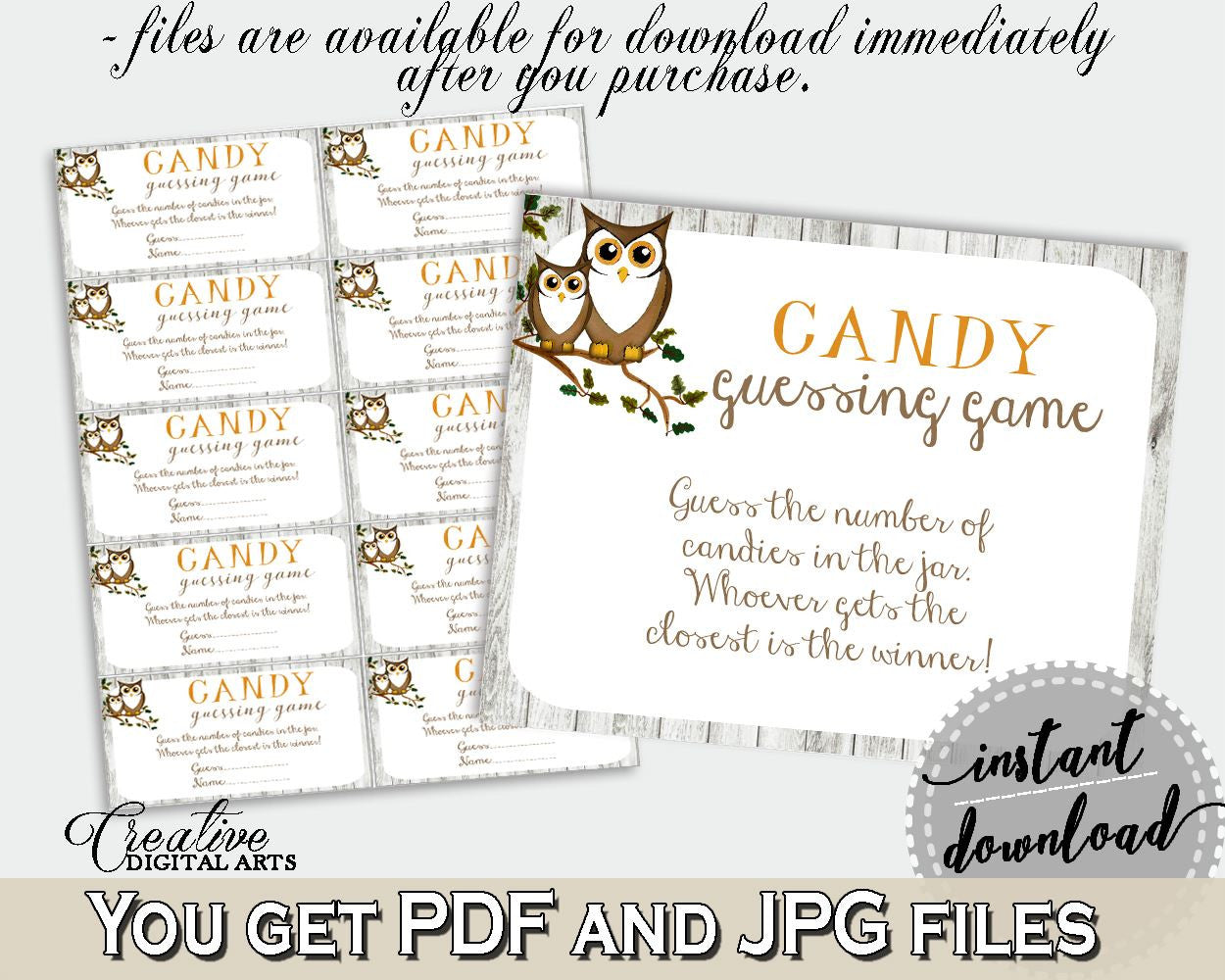 Candy Guessing Game Baby Shower Candy Guessing Game Owl Baby Shower Candy Guessing Game Baby Shower Owl Candy Guessing Game Gray Brown 9PUAC - Digital Product